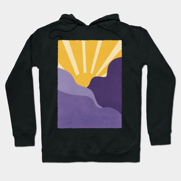 Purple Mountains and Sun Landscape Illustration Hoodie by WalkSimplyArt